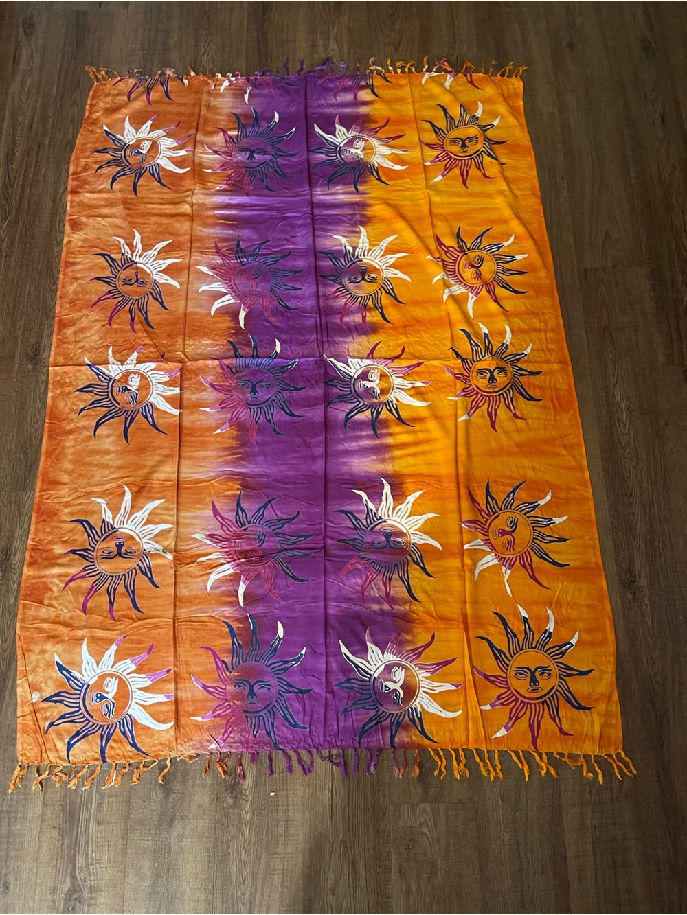 Roundy Bay Sun Print Tie-Dye Sarong in Orange, Purple, White